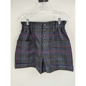 Sezane Wallace Wool Blend Short Blue Plaid High Waisted Sz‎ 38